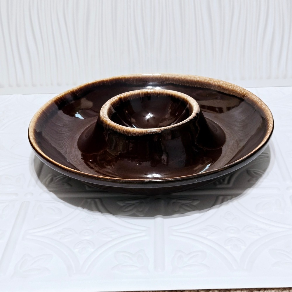 Kathy Kale Brown Drip Glass‎ Chip and Dip Bowl Server